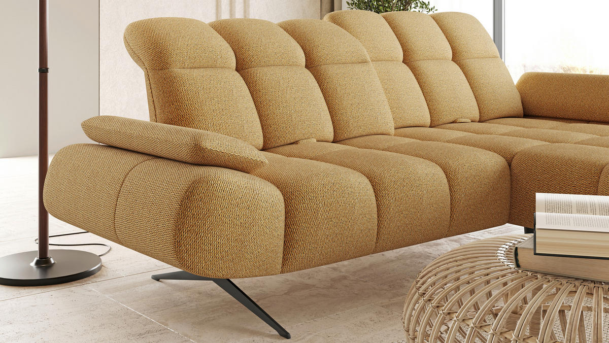 ECKSOFA Honig, Senfgelb Webstoff Armteilverstellung  - Senfgelb/Schwarz, Design, Textil/Metall (286/172cm) - Welnova