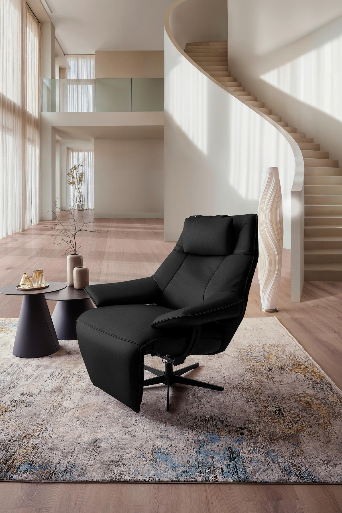 RELAXSESSEL in Leder Schwarz  - Schwarz, Design, Leder/Metall (92/79/82cm) - Dieter Knoll