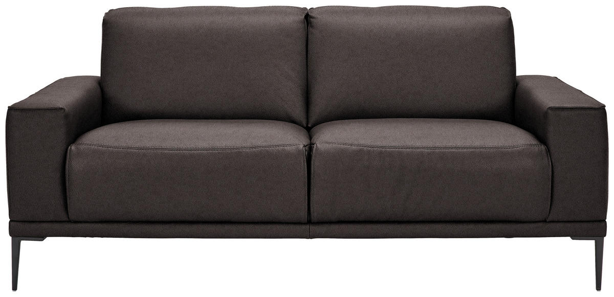2-SITZER-SOFA in Echtleder Dunkelbraun  - Dunkelbraun/Schwarz, Design, Leder/Metall (180/82/92cm) - Johann Jakob
