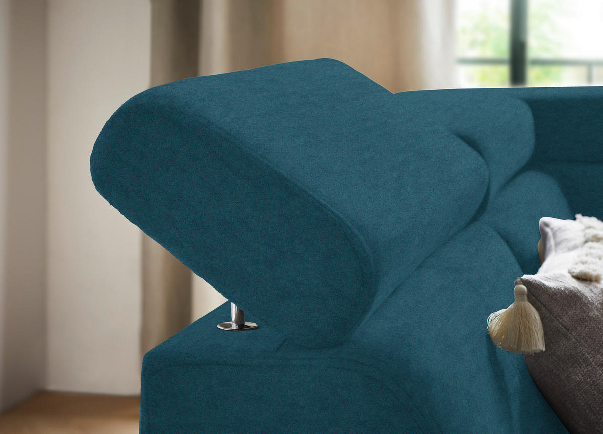 ECKSOFA in Mikrofaser Blau  203/260 cm  - Blau/Schwarz, Design, Textil/Metall (203/260cm) - Stylife