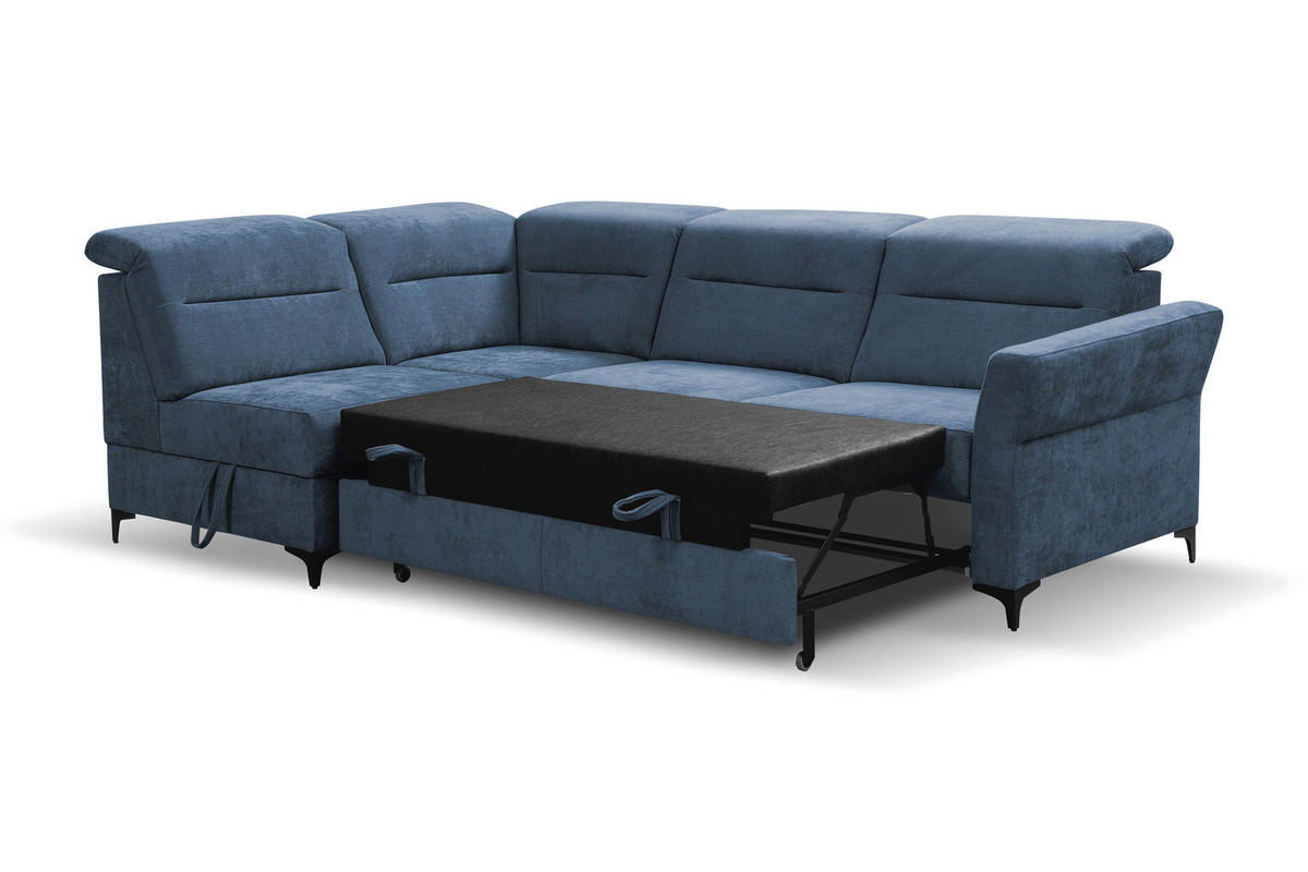 Ecksofa inkl. Funktionen Blau Webstoff  - Blau/Schwarz, KONVENTIONELL, Textil/Metall (177/272cm) - Stylife