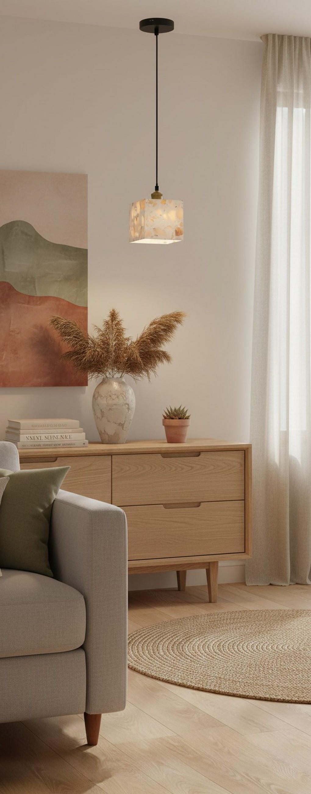 HÄNGELEUCHTE 15/15/120 cm    - Beige, Design, Stein/Metall (15/15/120cm) - Collet's Monde