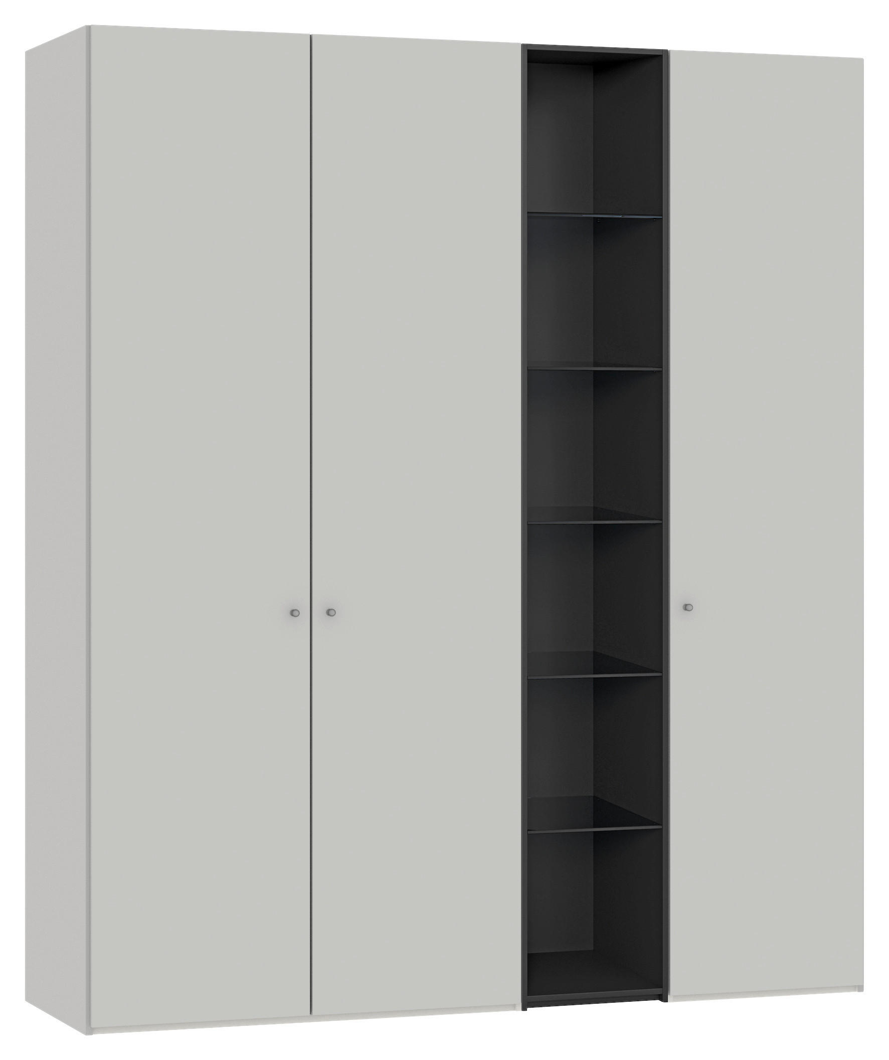 DREHTÜRENSCHRANK in Schwarz, Hellgrau  - Silberfarben/Hellgrau, Design, Glas/Holzwerkstoff (191/220/59cm) - Jutzler