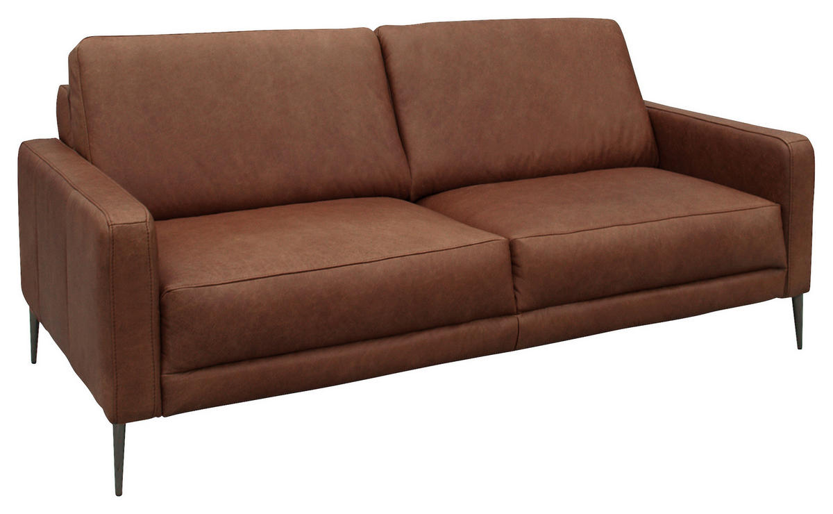 2-SITZER-SOFA in Echtleder Dunkelbraun  - Dunkelbraun/Schwarzchrom, Design, Leder/Metall (157/85/92cm) - Livetastic