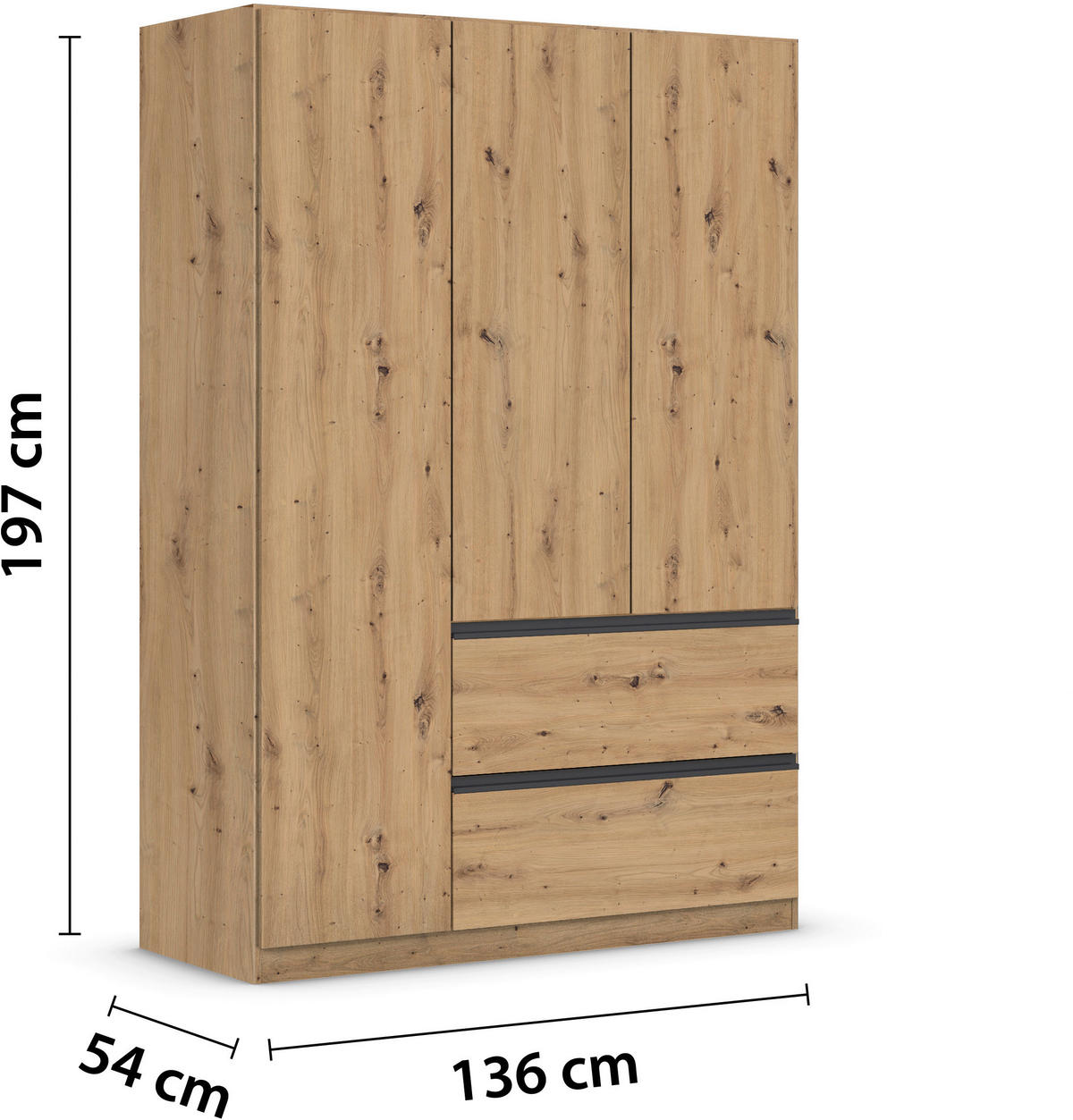 NYÍLÓAJTÓS SZEKRÉNY  - Artisan tölgy/szürke, Modern, faalapú anyag (136/197/54cm) - Rauch Möbel