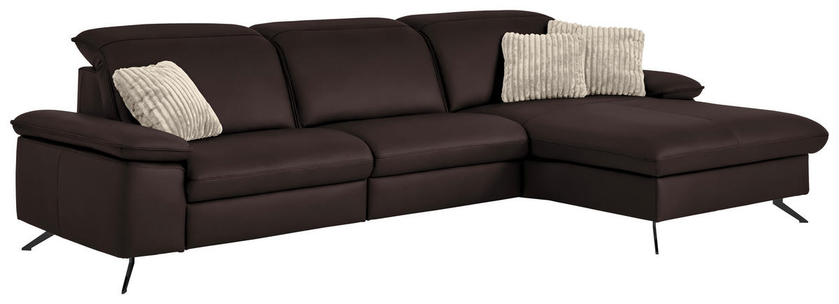 ECKSOFA  Echtleder Braun  - Schwarz/Braun, Design, Leder/Metall (307/169cm) - Beldomo Premium