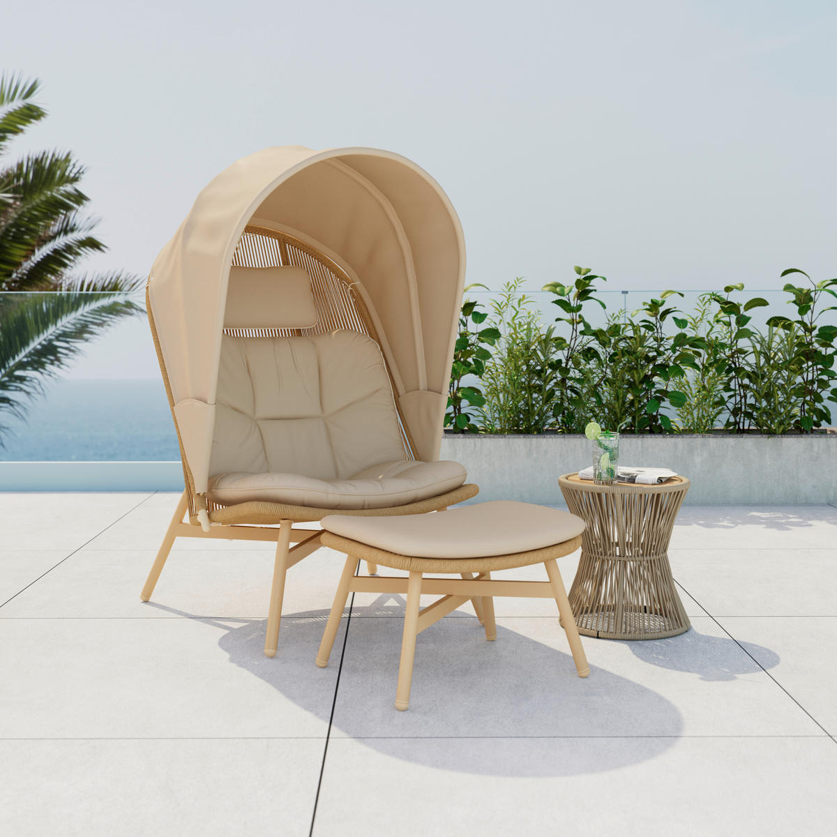 SONNENINSEL 84/71/141/38/114/50 cm Eisen  - Beige/Naturfarben, MODERN, Kunststoff/Textil (84/71/141/38/114/50cm) - Ambia Garden