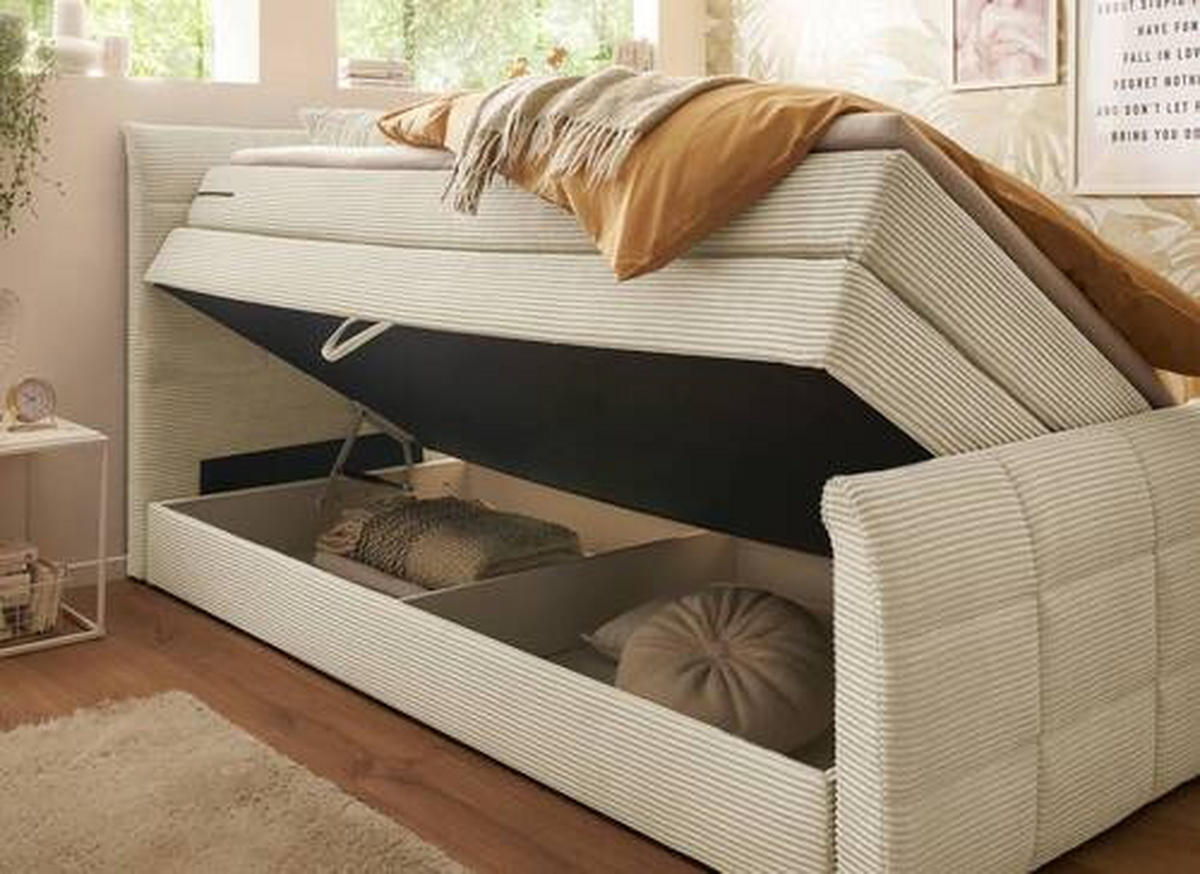 BOXSPRINGBETT 100/200 cm  in Creme  - Creme/Schwarz, MODERN, Holzwerkstoff/Kunststoff (100/200cm) - MID.YOU