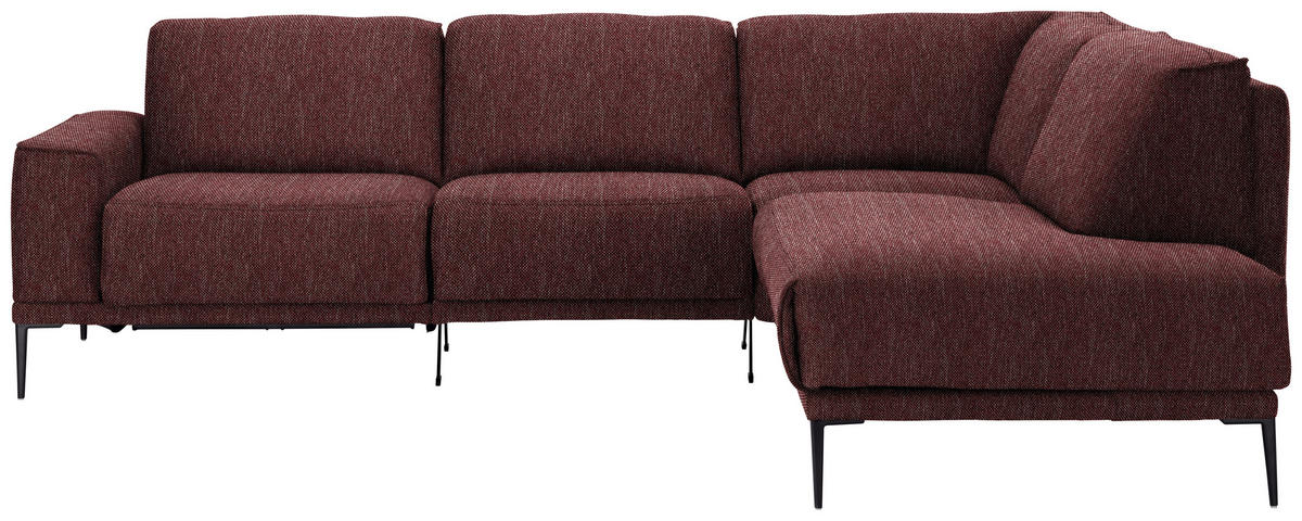 ECKSOFA in Flachgewebe Weinrot  - Weinrot/Schwarz, Design, Textil/Metall (260/210cm) - Johann Jakob