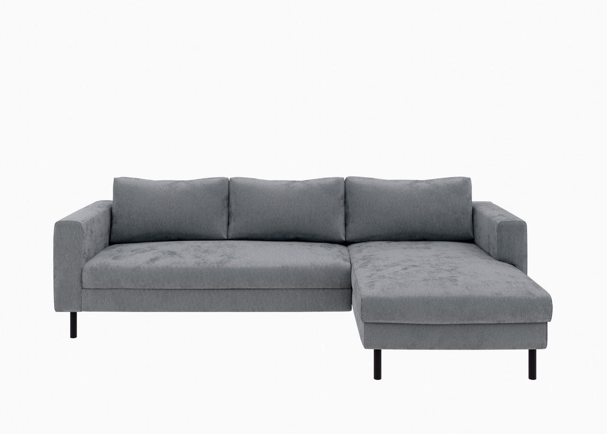 ECKSOFA Dunkelgrau Cord  - Dunkelgrau/Schwarz, MODERN, Textil/Metall (232/161cm) - Trendmanufaktur