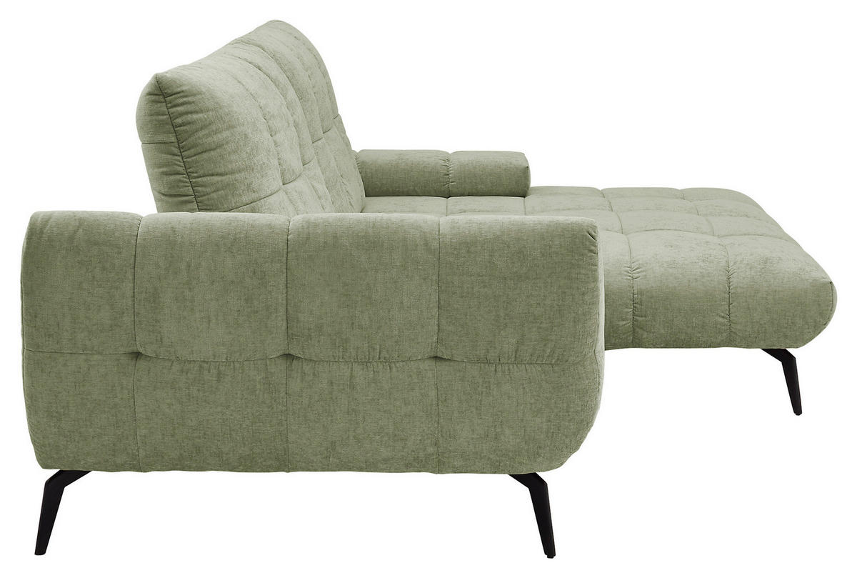 ECKSOFA Hellgrün Flachgewebe Rücken echt, Sitztiefenverstellung  - Schwarz/Hellgrün, KONVENTIONELL, Textil/Metall (273/211cm) - SetOne by Musterring