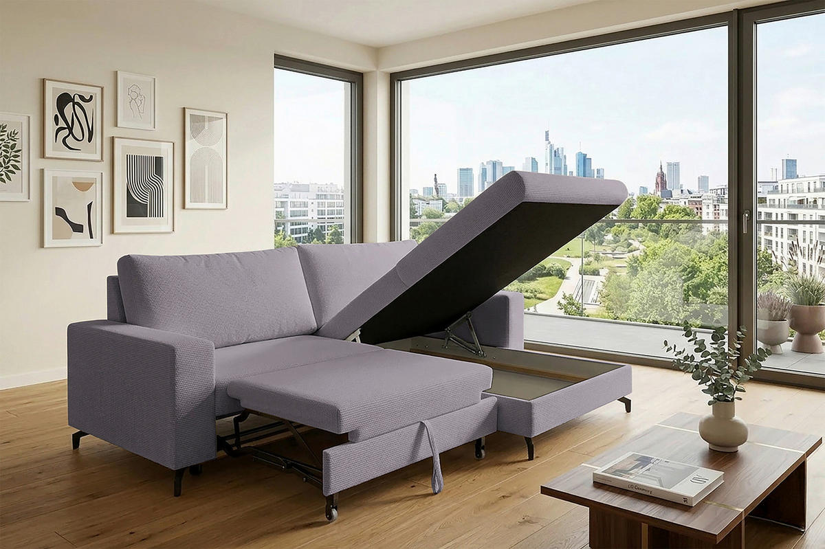 ECKSOFA CLARA Grau Rückenkissen, Bettkasten, Liegefläche im Originalstoff  - Grau, MODERN, Textil (240/177cm) - P & B