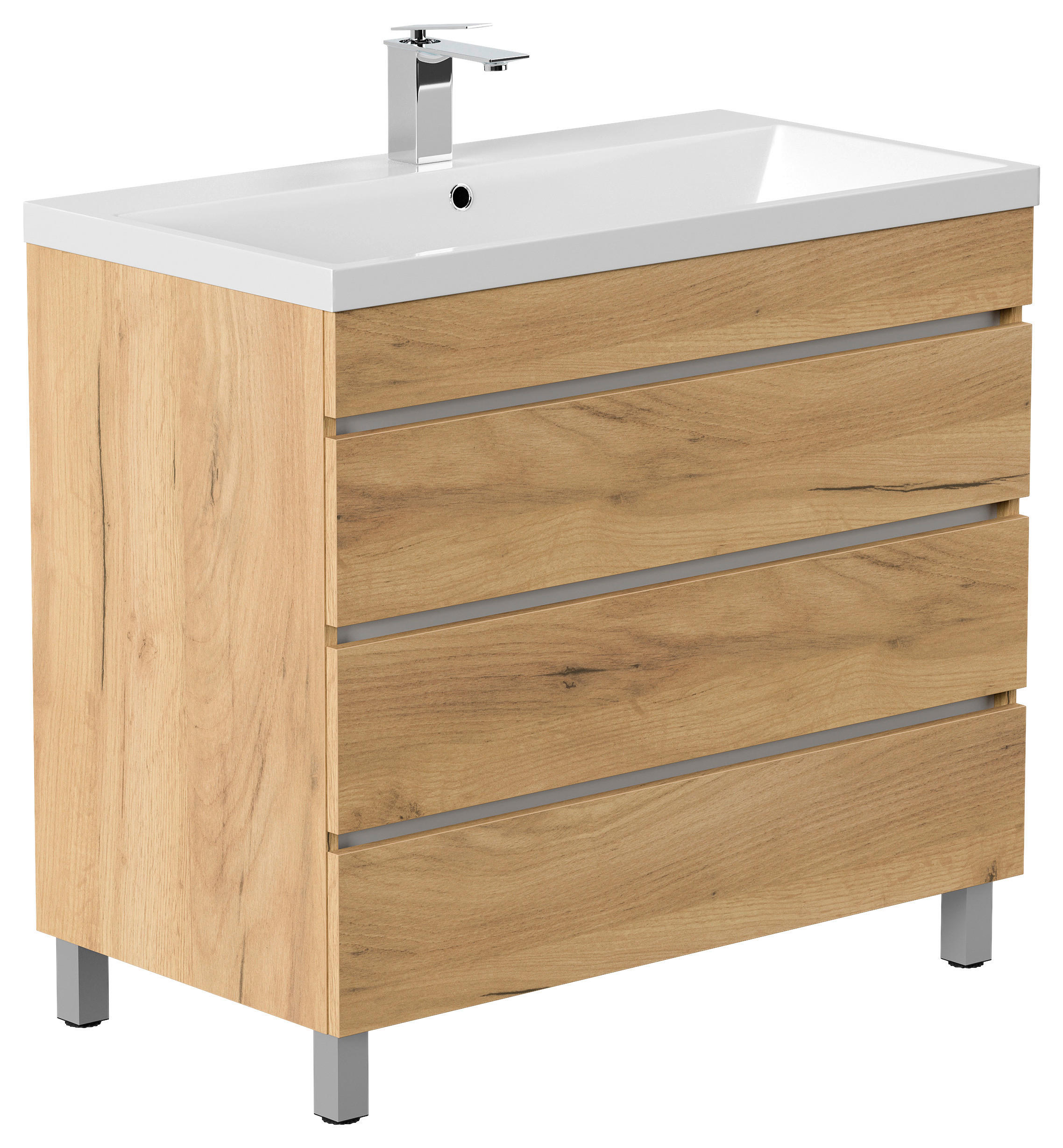 WASCHTISCHKOMBI 90 cm  - Eichefarben/Weiß, Basics, Holzwerkstoff/Stein (90cm) - MID.YOU