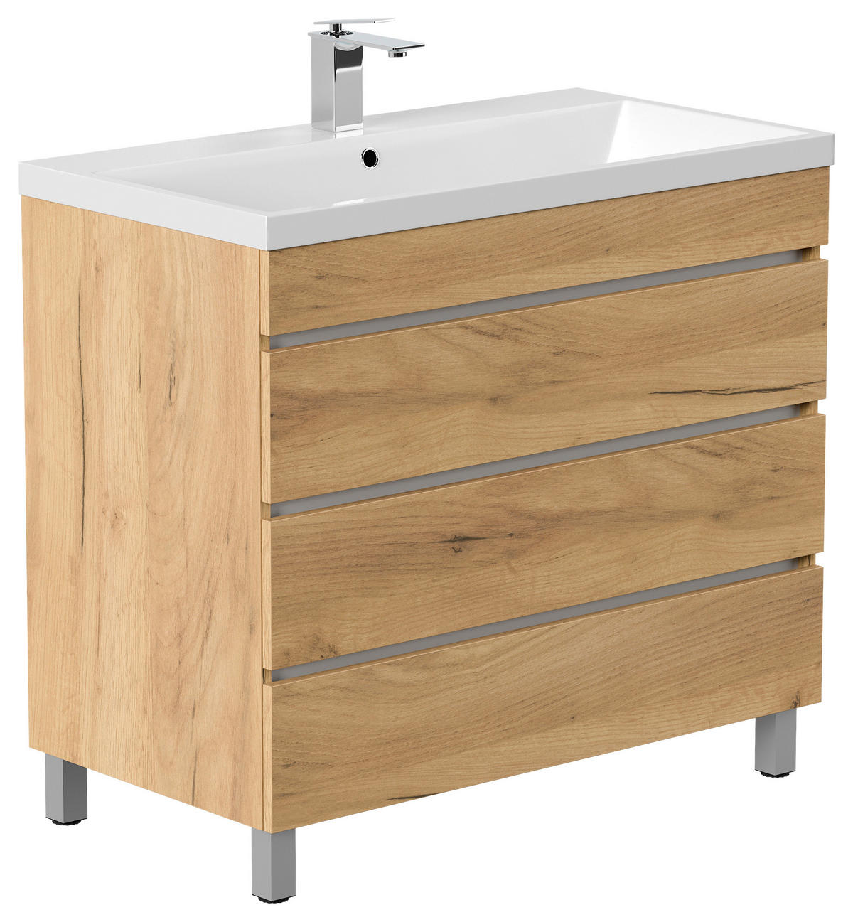 WASCHTISCHKOMBI 90 cm  - Eichefarben/Weiß, Basics, Holzwerkstoff/Stein (90cm) - MID.YOU