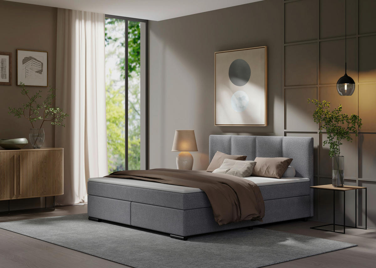 BOXSPRINGBETT 180/200 cm  in Hellgrau  - Hellgrau/Schwarz, MODERN, Karton/Holz (180/200cm) - MID.YOU