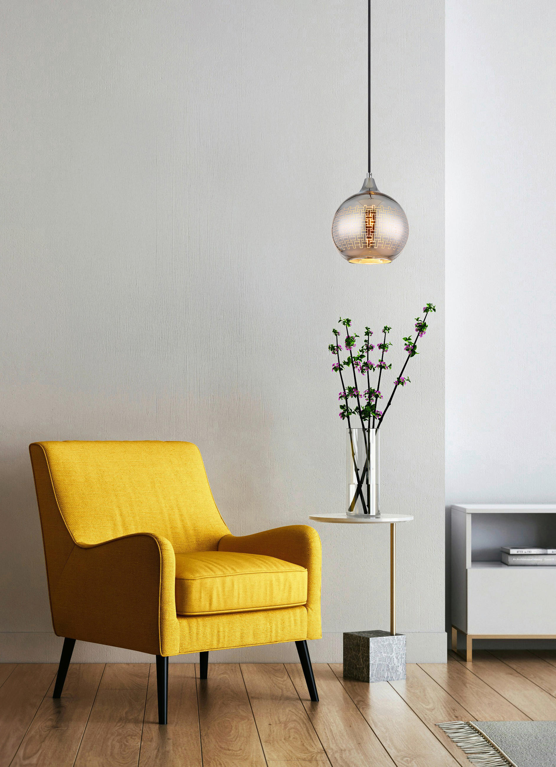 HÄNGELEUCHTE 25/131 cm    - Chromfarben/Weiss, Basics, Glas/Textil (25/131cm) - Globo