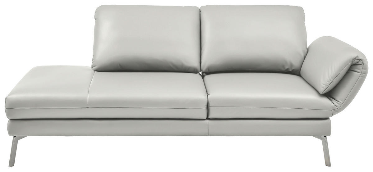 RÉCAMIERE in Echtleder Hellgrau  - Chromfarben/Hellgrau, Design, Leder/Metall (209/85-109/95-16cm) - Dieter Knoll