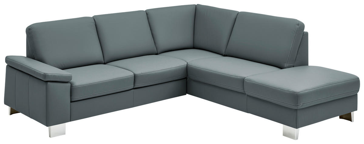 ECKSOFA  in Echtleder Blaugrau  248/235 cm  - Blaugrau/Alufarben, Design, Leder/Metall (248/235cm) - Beldomo Premium