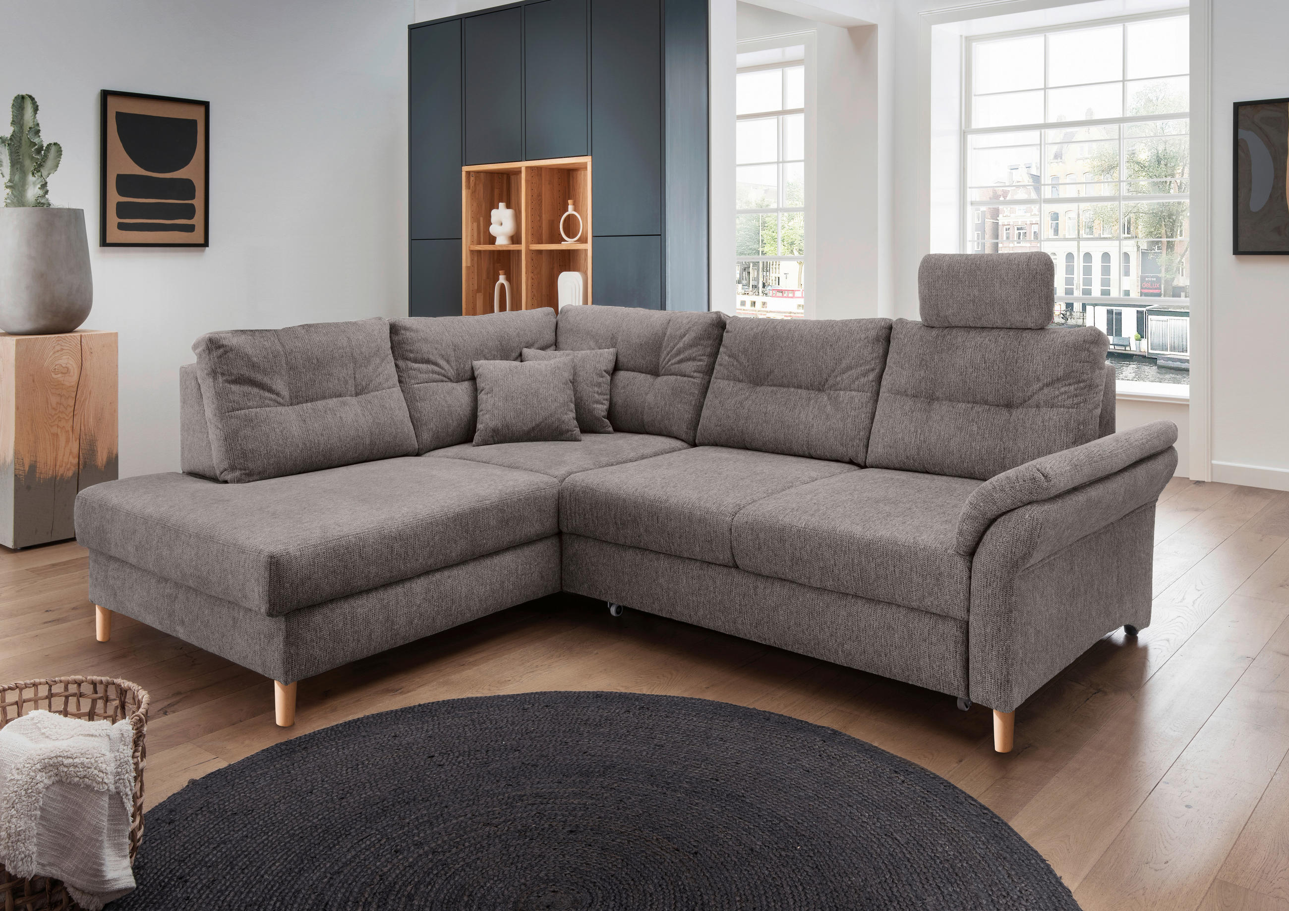 ECKSOFA in Chenille Graubraun  - Graubraun/Naturfarben, Modern, Holz/Textil (206/264cm) - Livetastic