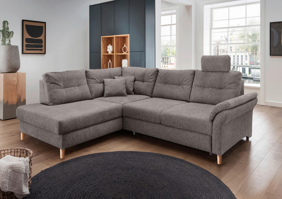 ECKSOFA in Chenille Graubraun  - Graubraun/Naturfarben, Modern, Holz/Textil (206/264cm) - Livetastic