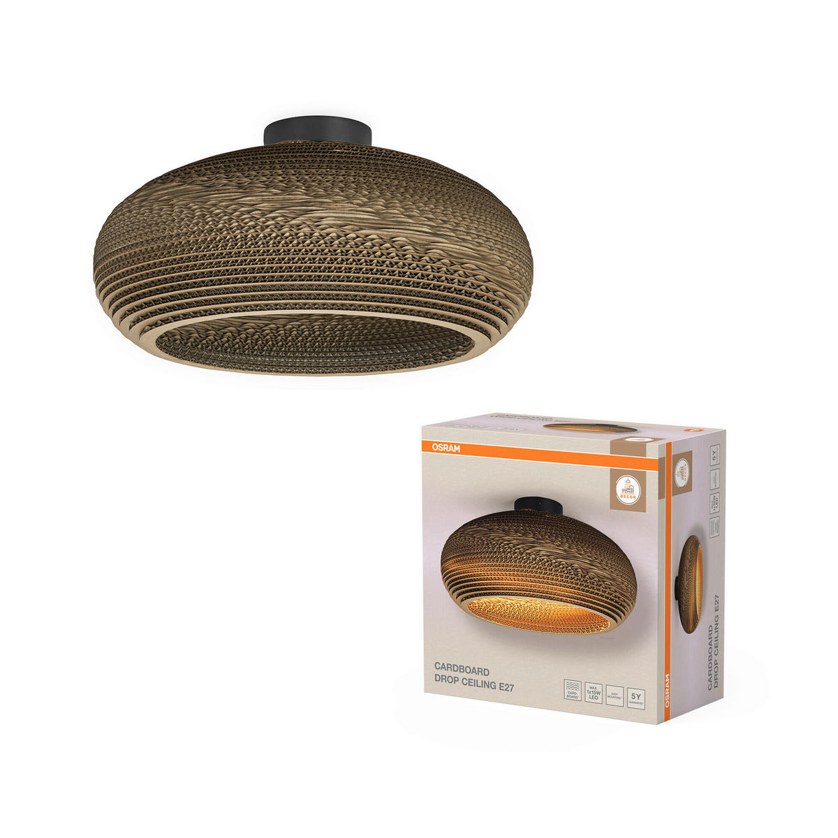 DECKENLEUCHTE  40/20,5 cm    - Braun, Natur, Karton/Metall (40/20,5cm) - Osram