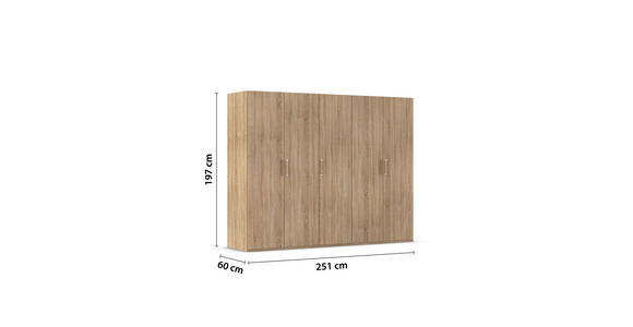 DREHTÜRENSCHRANK 251/197/60 cm 5-türig Sonoma Eiche - Silberfarben/Sonoma Eiche, Design, Holzwerkstoff/Kunststoff (251/197/60cm) - Novel
