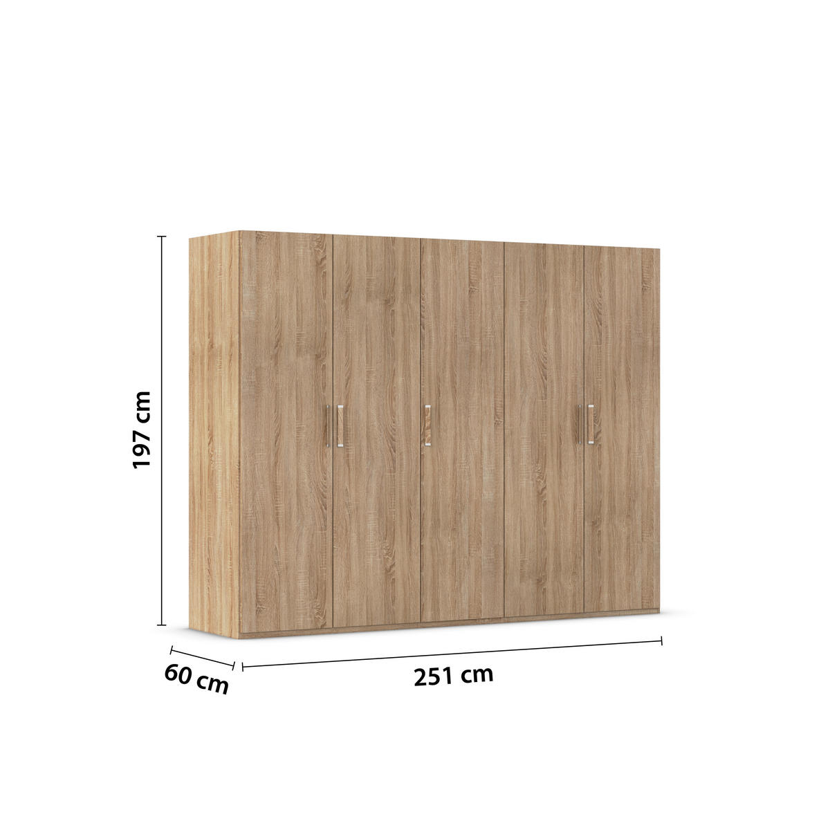 DREHTÜRENSCHRANK 251/197/60 cm 5-türig Sonoma Eiche  - Silberfarben/Sonoma Eiche, Design, Holzwerkstoff/Kunststoff (251/197/60cm) - Novel