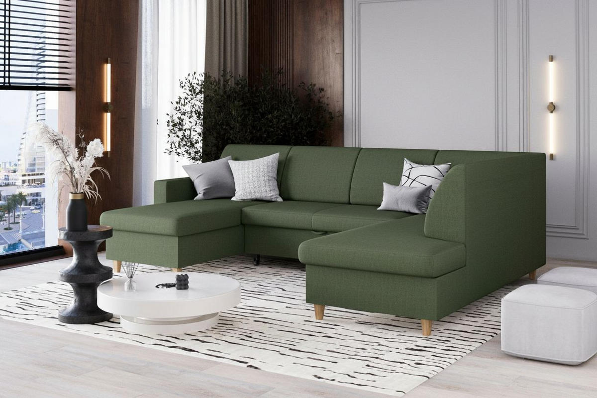 WOHNLANDSCHAFT NIKAS Grün Bouclé  - Buchefarben/Grün, Design, Holz/Textil (310/160/145cm) - MID.YOU