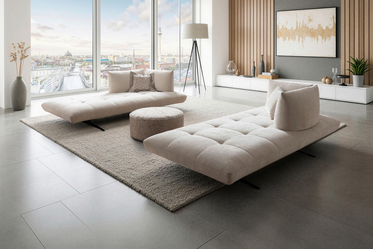 ECKSOFA Sofaschmiede in Mikrofaser Creme  345/230 cm  - Creme/Schwarz, Design, Textil (345/230cm) - Moderano