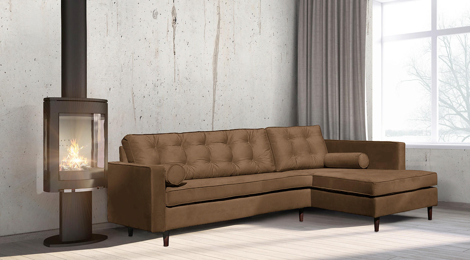 ECKSOFA VANCOUVER Braun Mikrofaser Zierkissen, Rückenkissen  - Braun, Design, Holz/Textil (240/169cm) - P & B