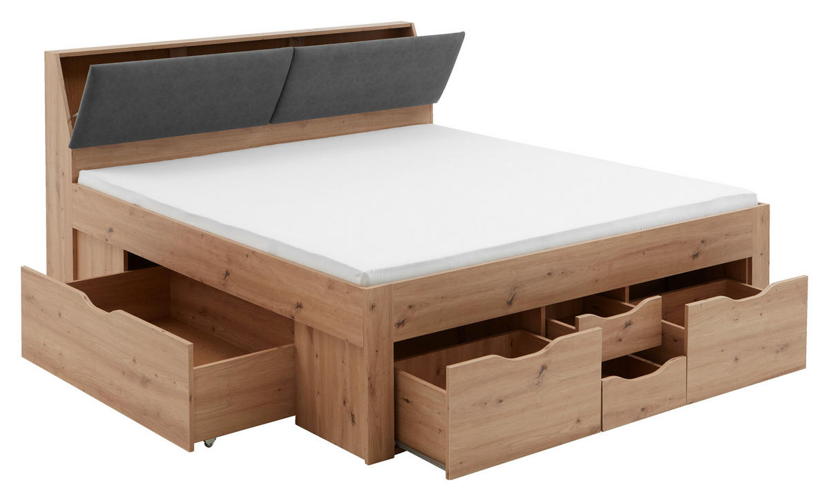 STAURAUMBETT 180/200 cm  in Eiche Artisan  - Eiche Artisan/Grau, KONVENTIONELL, Holzwerkstoff (180/200cm) - Boxxx