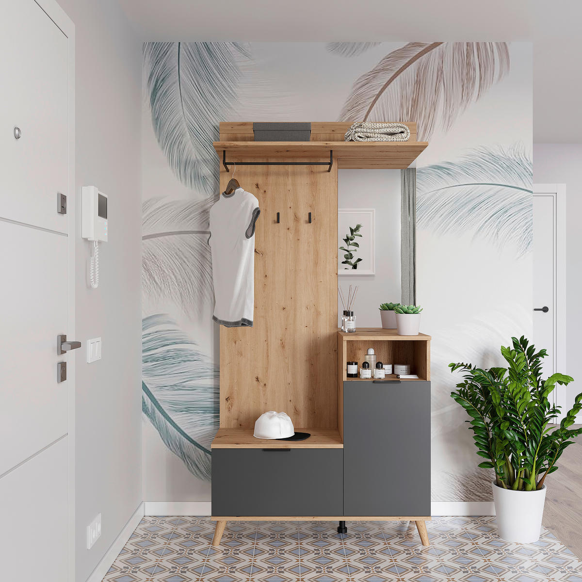 GARDEROBE  in 100/204/40 cm  - Graphitfarben/Eiche Artisan, Design, Glas/Holzwerkstoff (100/204/40cm) - home24