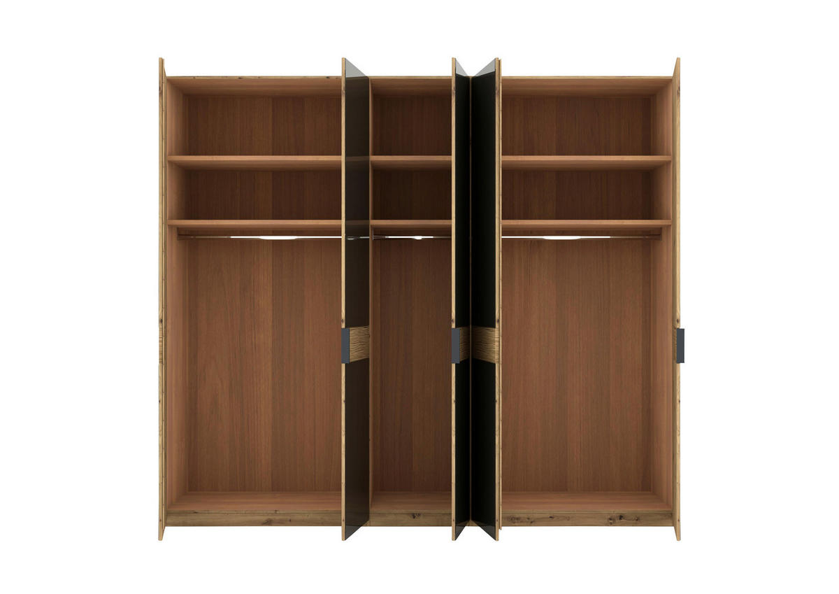DREHTÜRENSCHRANK 250/216/58 cm,  in Braun, Eiche Bianco, 5 Tür(en)  - Schieferfarben/Eiche Bianco, Design, Glas/Holz (250/216/58cm) - Musterring
