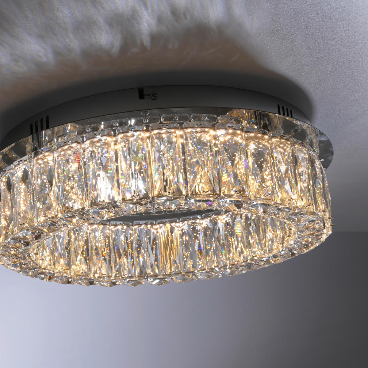 LED PLAFONJERA - boja hroma, Dizajnerski, staklo/metal (40/40/12,1cm)