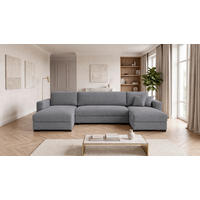 WOHNLANDSCHAFT Grau Cord  - Schwarz/Grau, Basics, Holz/Textil (379/93/184cm) - MID.YOU