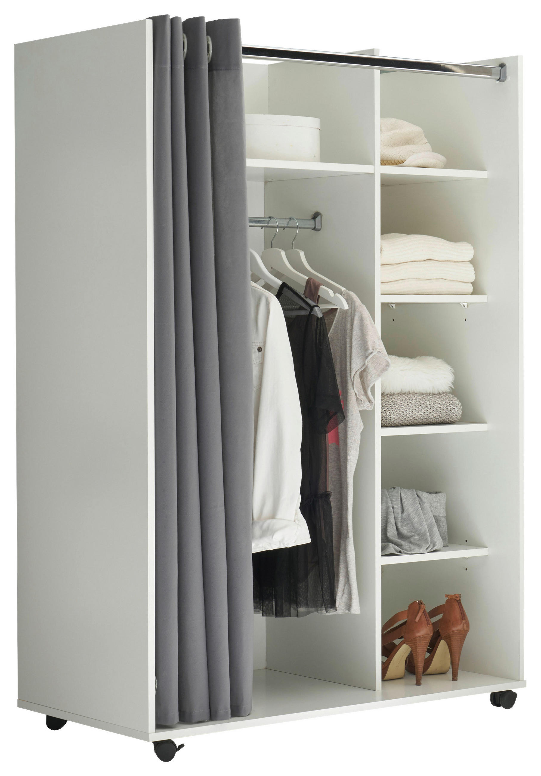 OFFENER KLEIDERSCHRANK 100/145/50 cm  in Grau, Weiß  - Weiß/Grau, Basics, Holzwerkstoff/Textil (100/145/50cm) - MID.YOU