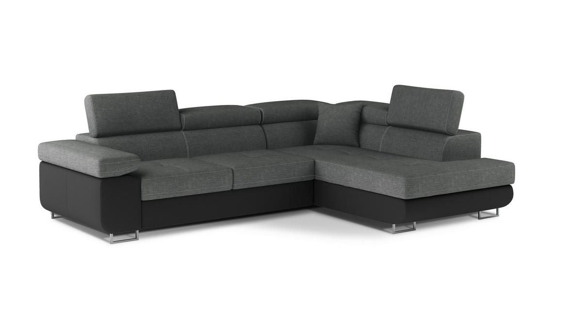 ECKSOFA Grau, Schwarz Textilgeflecht  - Chromfarben/Schwarz, Design, Textil/Metall (272/203cm) - MID.YOU