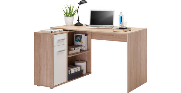 ECKSCHREIBTISCH 94/120/75 cm  in Weiß, Eichefarben  - Eichefarben/Silberfarben, KONVENTIONELL, Holzwerkstoff/Kunststoff (94/120/75cm) - Hom`in
