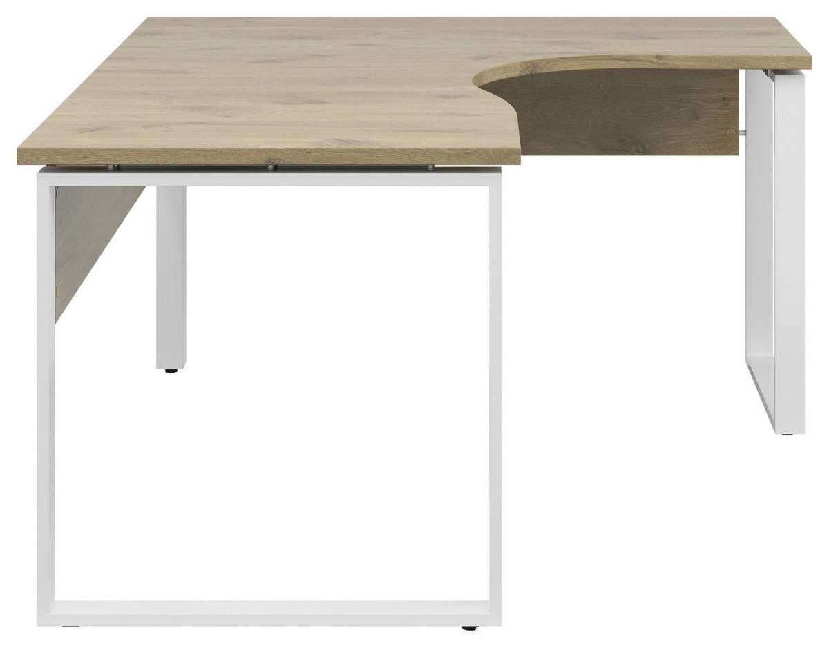 ECKSCHREIBTISCH 160/140/77,8 cm  in Weiß, Eichefarben  - Eichefarben/Weiß, KONVENTIONELL, Holzwerkstoff/Metall (160/140/77,8cm) - Voleo