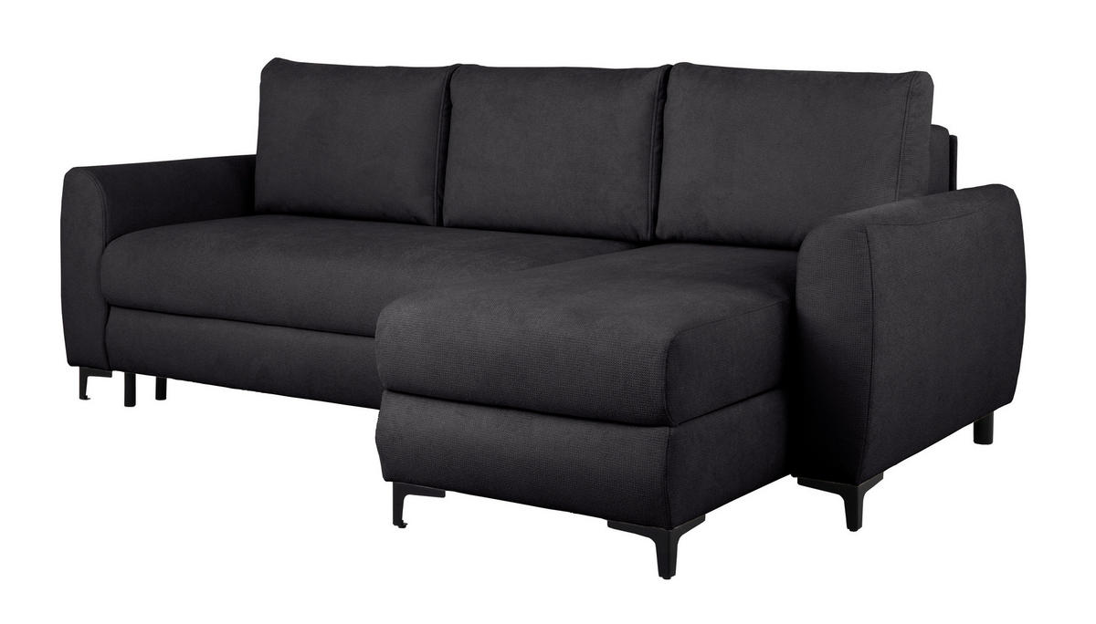 ECKSOFA Moli Schwarz Mikrofaser  - Schwarz, Design, Textil/Metall (236/148cm) - MID.YOU
