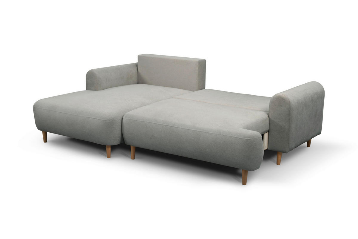 ECKSOFA VIRA Grau Struktur Rückenkissen, Bettkasten, Liegefläche im Originalstoff  - Naturfarben/Grau, Design, Holz/Textil (150/230cm) - MID.YOU