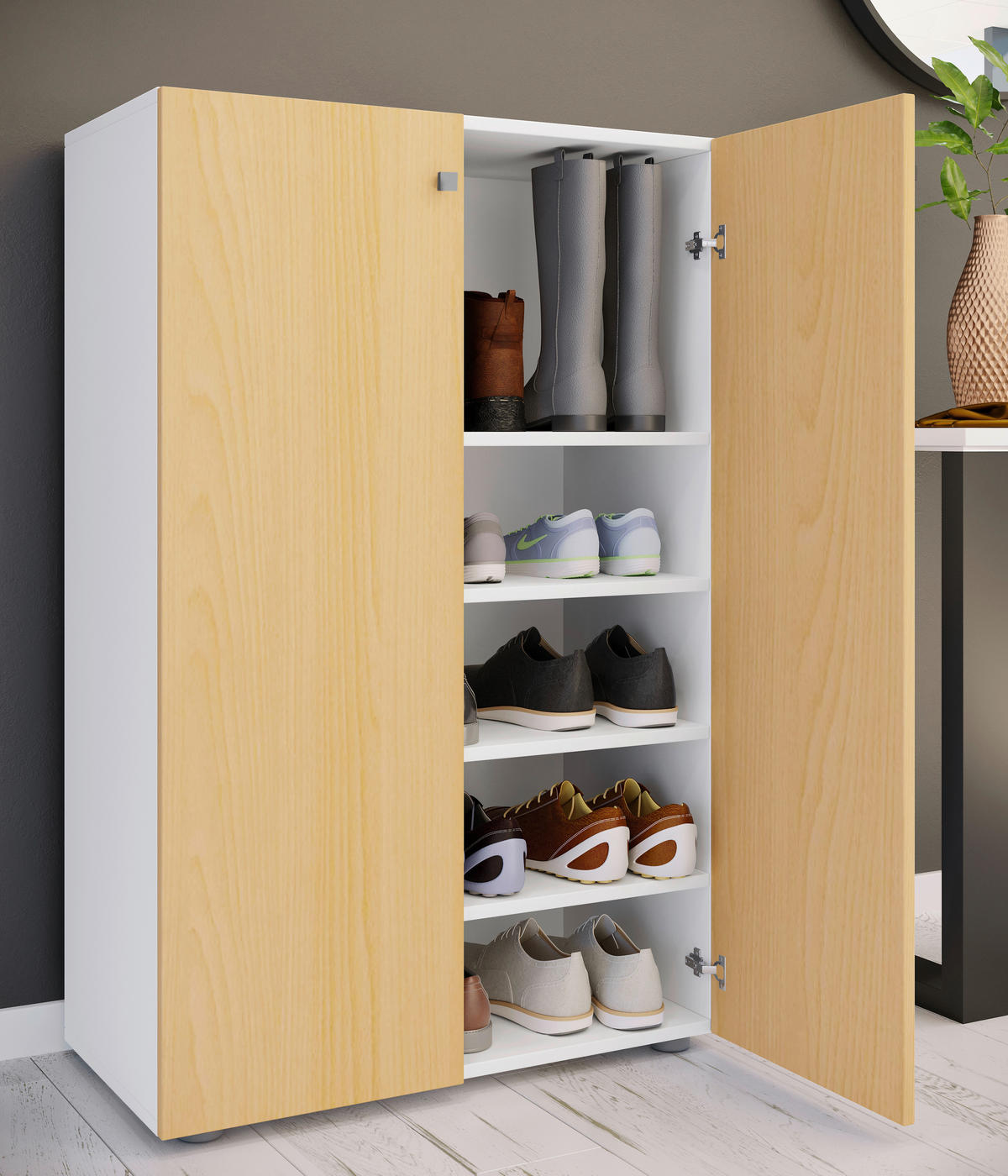 SCHUHSCHRANK Lona  in 70/110/39 cm  - Silberfarben/Buchefarben, Design, Holzwerkstoff/Kunststoff (70/110/39cm) - MID.YOU