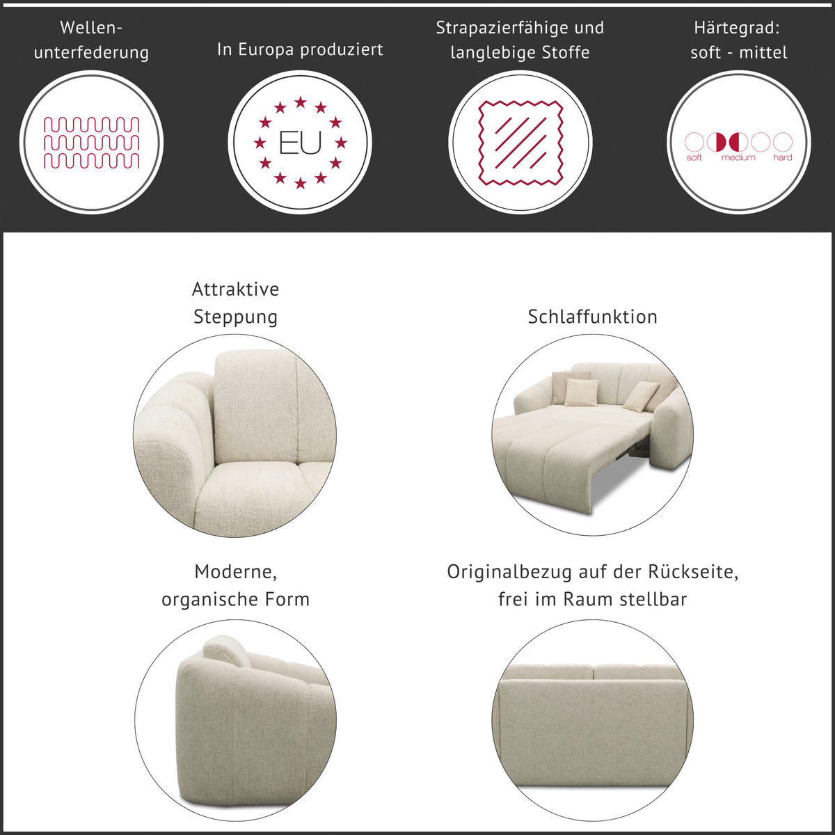 SCHLAFSOFA Chenille Grau  - Beige/Schwarz, MODERN, Kunststoff/Textil (192/85/110cm) - Livetastic