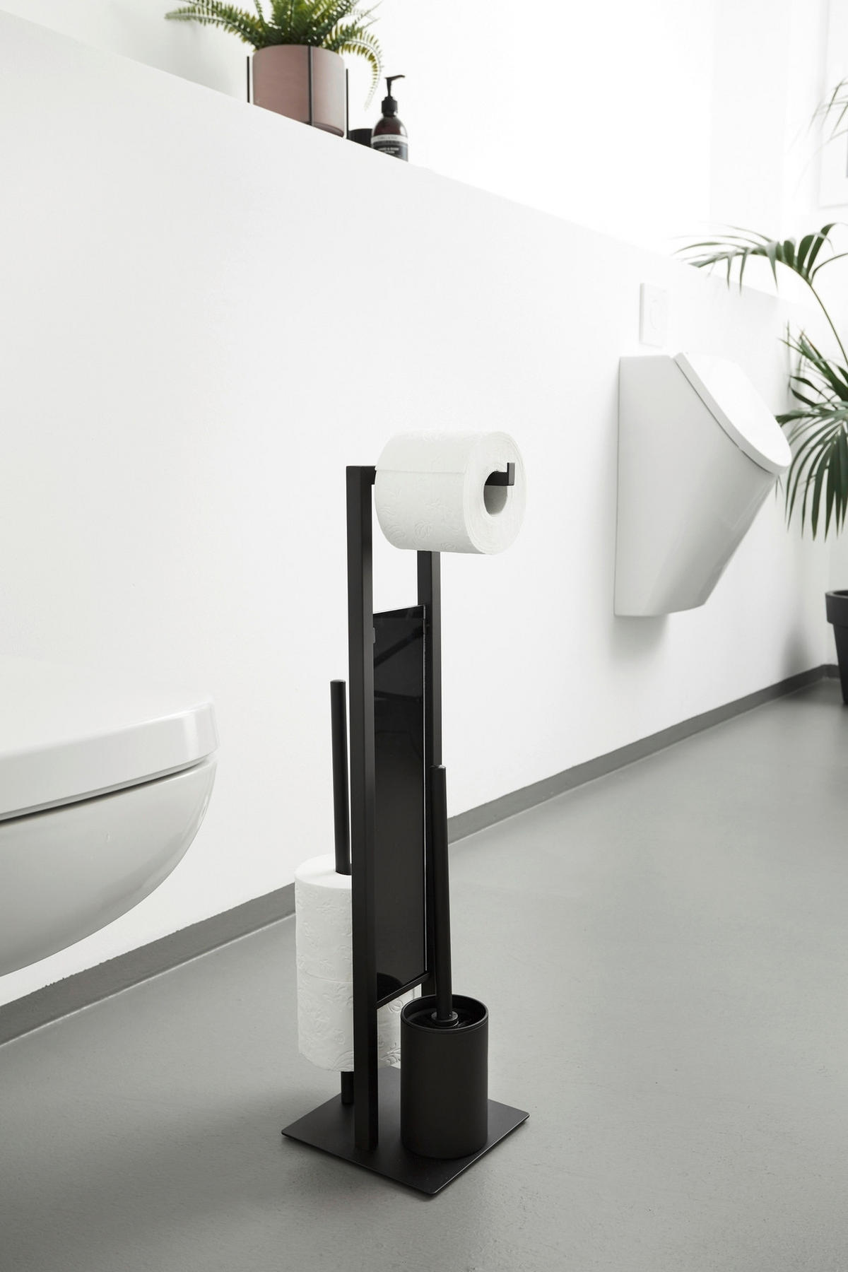 WENKO WC-KEFE GARNITÚRA fém, Üveg  - fekete, Basics, műanyag/Üveg (18/70/23cm) - Wenko