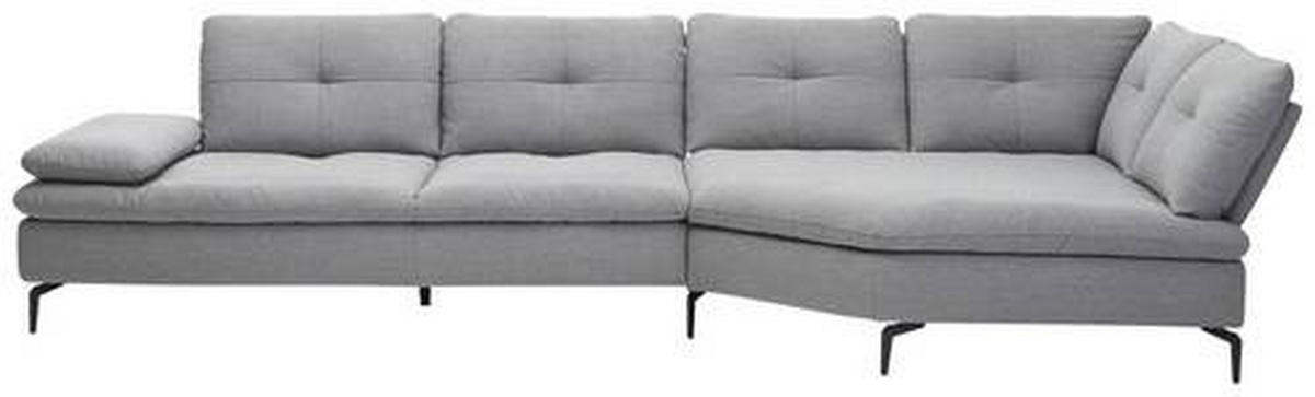 ECKSOFA in Flachgewebe Hellgrau  - Hellgrau/Schwarz, Design, Textil/Metall (344/159cm) - Chilliano