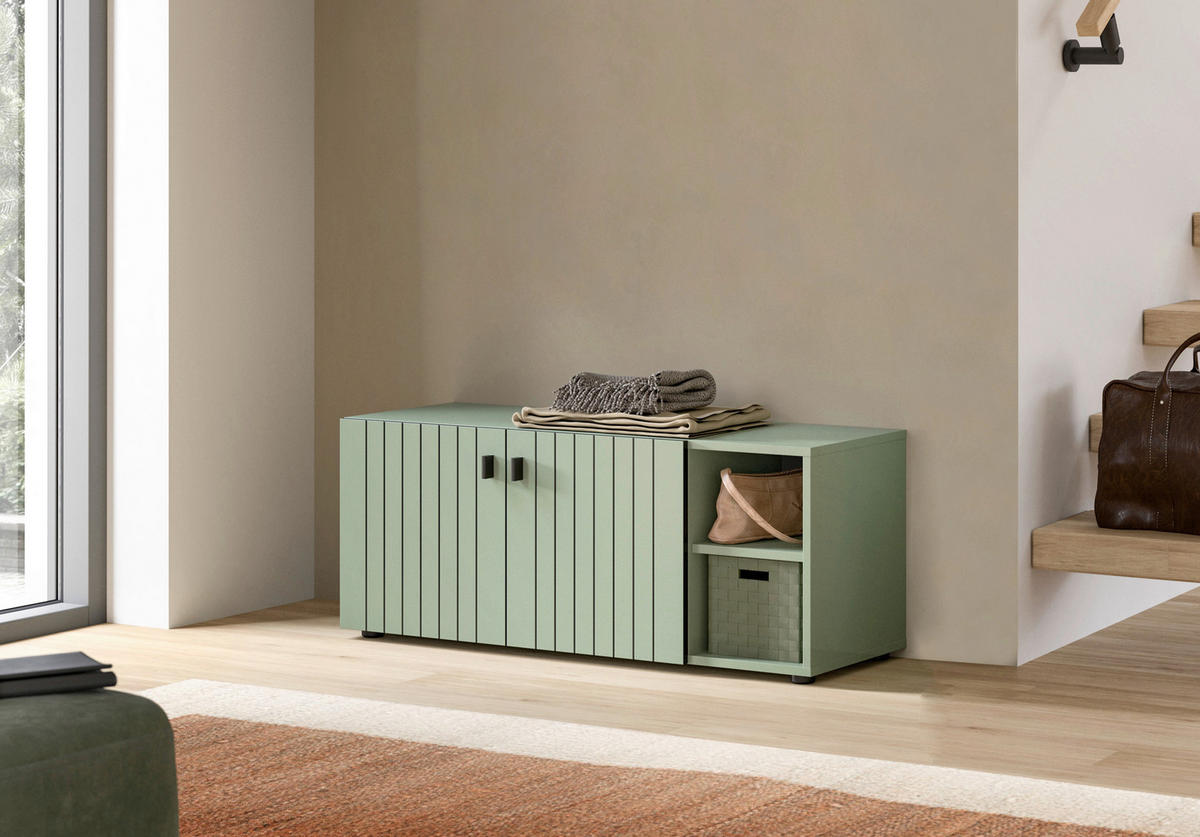 SITZBANK 106/43/37 cm Graugrün  - Schwarz/Graugrün, Design, Metall (106/43/37cm) - MID.YOU