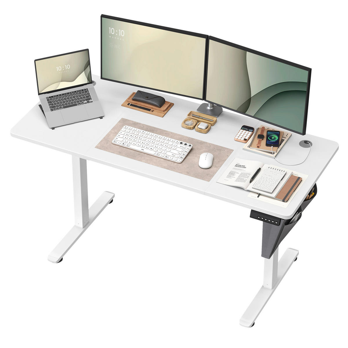 PC STÔL, biela, 140/60/72-120 cm - biela, Basics, kov/kompozitné drevo (140/60/72-120cm) - Boxxx