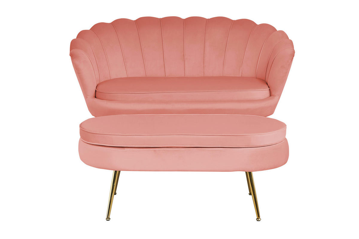 2-SITZER-SOFA Samt Rosa  - Goldfarben/Rosa, MODERN, Textil/Metall (136/78/77cm) - Livetastic