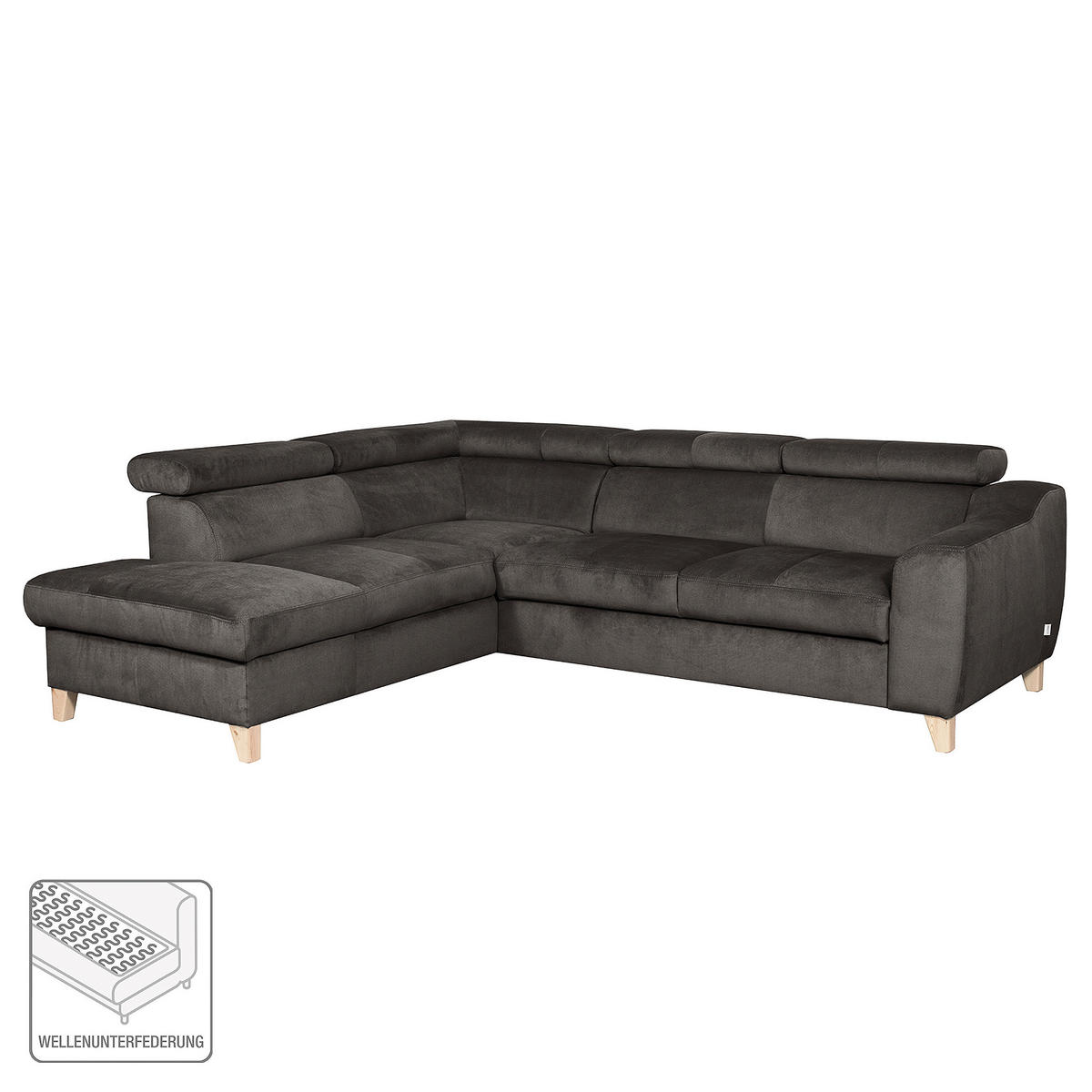 ECKSOFA in Webstoff Dunkelgrau  - Dunkelgrau/Buchefarben, Design, Holz/Textil (208/245cm) - Livetastic
