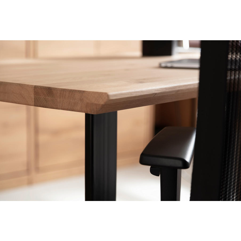 Thumbnail - Linea Natura Schreibtisch, Holz, Metall, Asteiche, massiv, rechteckig, U-Form, 80x76x180 cm, Arbeitszimmer, Schreibtisch...